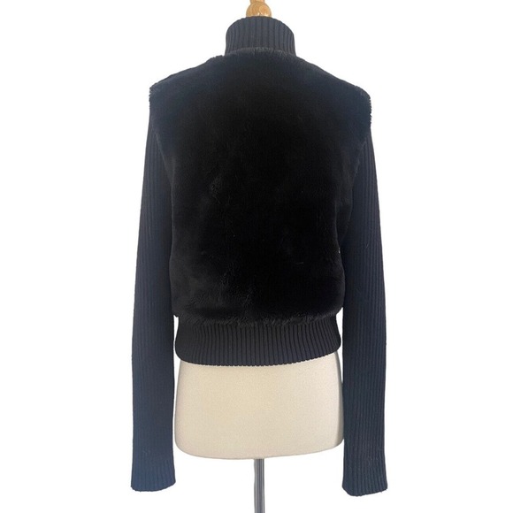 Guess Jean’s GLAMOUR Black Faux Fur Sweater Knit Zip Up Jacket Size M - Picture 7 of 11